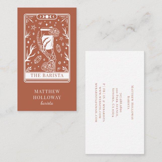 Mystical Tarot Charcoal Terracotta Barista Business Card (Front/Back)