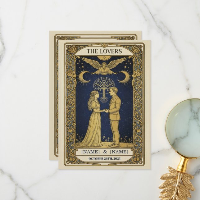 Mystical Tarot Wedding Invitation – Custom ‘The Lo (Front/Back In Situ)