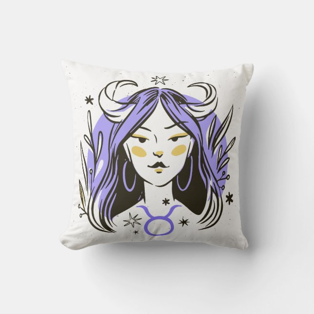 Mystical Taurus Zodiac Throw Pillow (Front)