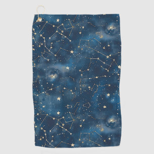 Mystical Teal Gold Cosmic Stars Nebula Golf Towel