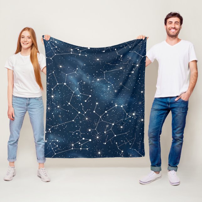 Mystical Teal White Cosmic Stars Nebula Fleece Blanket (In Situ)