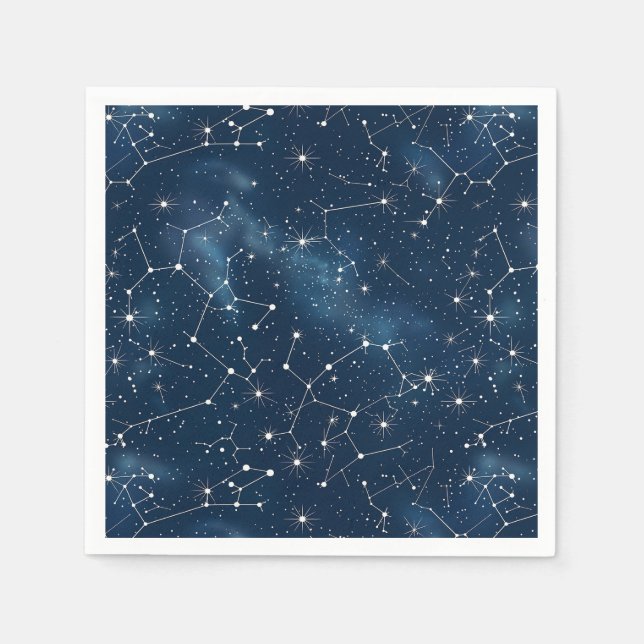 Mystical Teal White Cosmic Stars Nebula Napkins (Front)