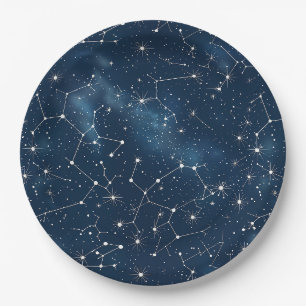 Mystical Teal White Cosmic Stars Nebula Paper Plates