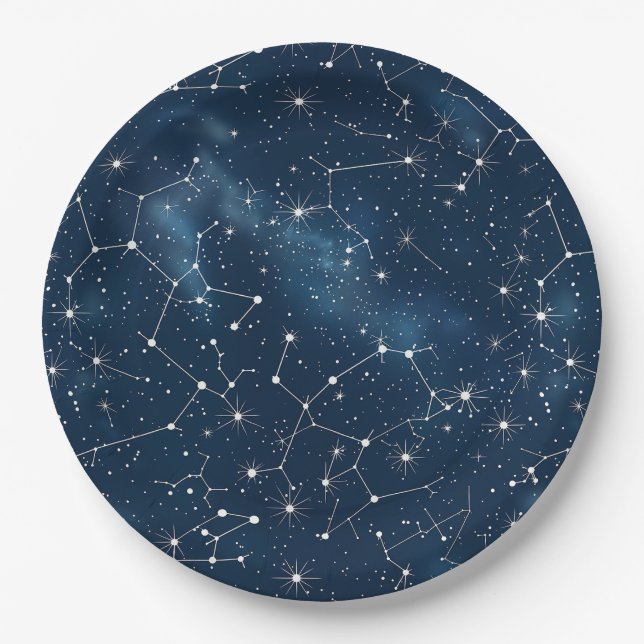 Mystical Teal White Cosmic Stars Nebula Paper Plates (Front)