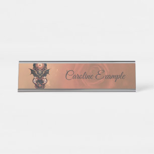 Mystical time travel with wings, steampunk watch. desk name plate