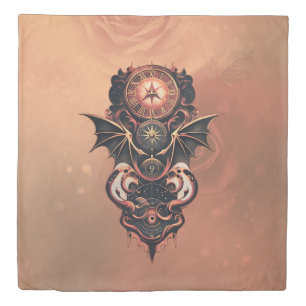 Mystical time travel with wings, steampunk watch.  duvet cover