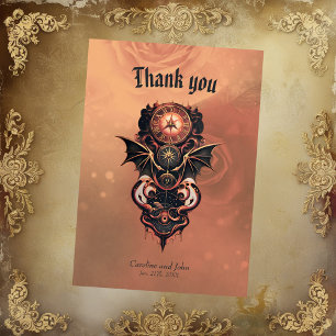 Mystical time travel with wings, steampunk watch. thank you card