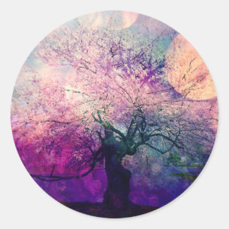Mystical Tree and Night Moon Classic Round Sticker