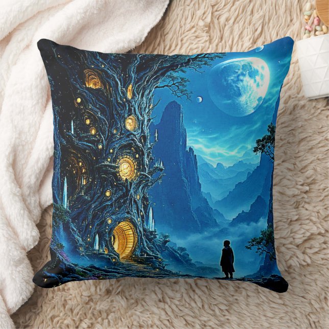 Mystical Tree Home Dreamscape Throw Pillow (Blanket)