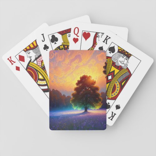 Mystical Tree in the Purple Field Poker Cards