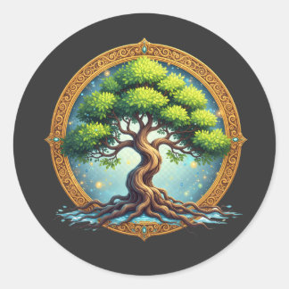 Mystical Tree of Life Gold Filigree Spiritual Classic Round Sticker