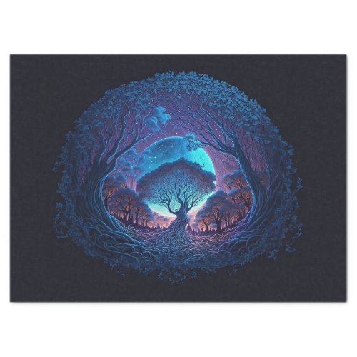 Mystical Tree of Roots Lit by Large Moon Decoupage Tissue Paper