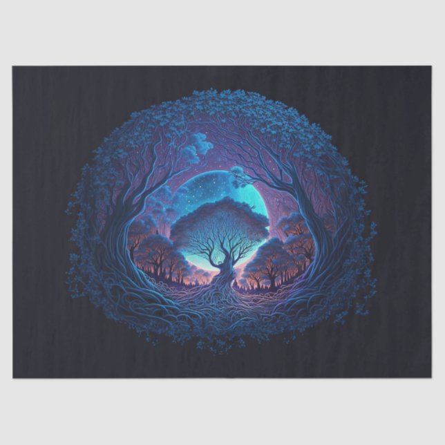 Mystical Tree of Roots Lit by Large Moon Decoupage Tissue Paper (Front)