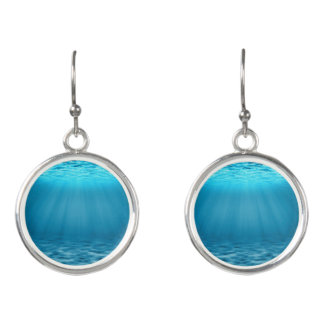 Mystical Underwater Sun Rays in Deep Blue Ocean Earrings