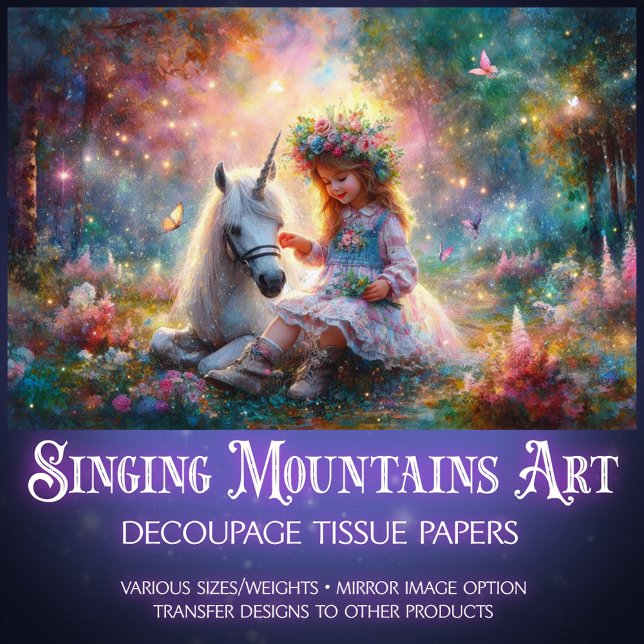 Mystical Unicorn and Girl In Forest Decoupage  Tissue Paper (Creator Uploaded)