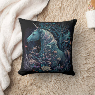 Mystical Unicorn - Fantasy Forest Throw Pillow