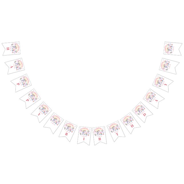 Mystical Unicorn Floral Girl 1st Birthday Party  Bunting Flags (All)