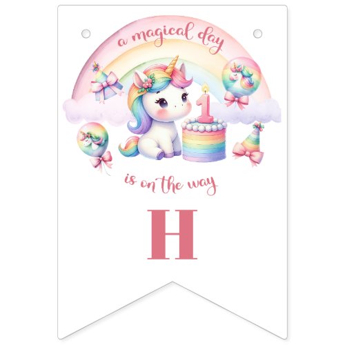 Mystical Unicorn Floral Girl 1st Birthday Party  Bunting Flags