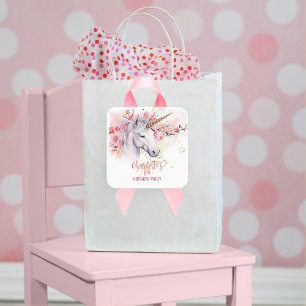 Mystical Unicorn Floral Girl 8th Birthday Party Square Sticker