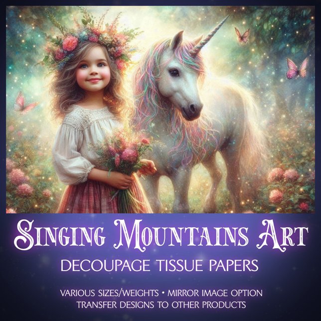 Mystical Unicorn & Girl Forest Scene Decoupage  Tissue Paper (Creator Uploaded)