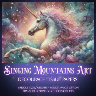 Mystical Unicorn In Clouds Fantasy Art Decoupage  Tissue Paper