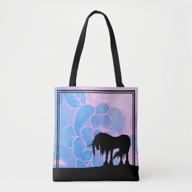 Mystical Unicorn (pink & blue textured flower) Tote Bag (Front)