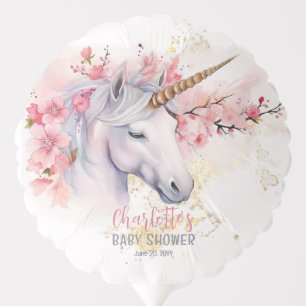 Mystical Unicorn Pink Floral Girl Baby Shower Balloon