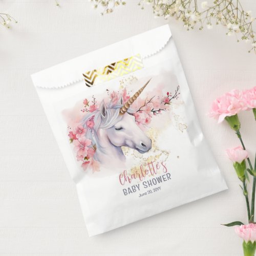 Mystical Unicorn  Pink Floral Girl Baby Shower Favor Bag