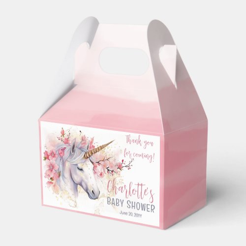 Mystical Unicorn  Pink Floral Girl Baby Shower Favor Boxes