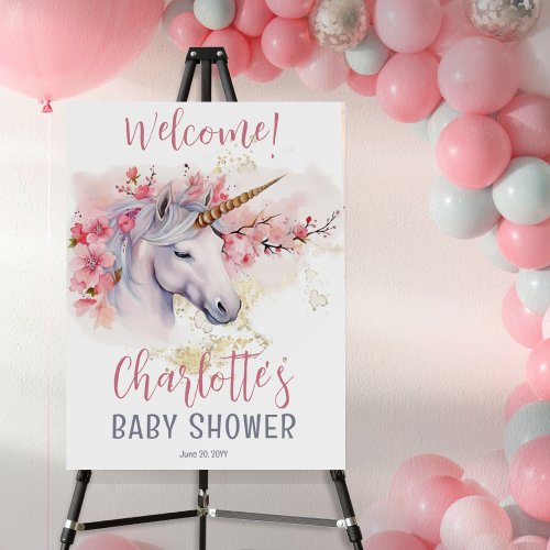 Mystical Unicorn  Pink Floral Girl Baby Shower Foam Board