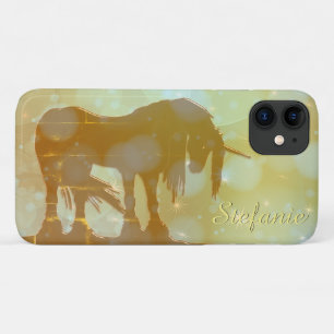 Mystical Unicorn Silhouette (misty yellow stars) iPhone 11 Case
