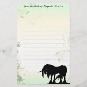 Mystical Unicorn w/lines (green/leafy) Stationery