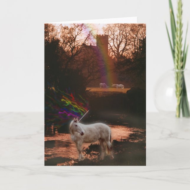 Mystical Unicorns and Church Greeting Card (Front)