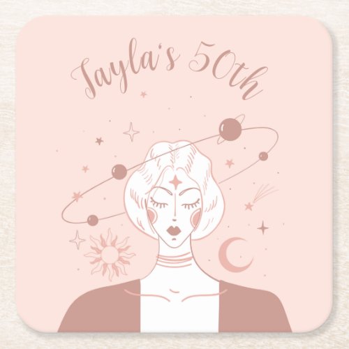 Mystical Universe 50th Birthday Musk Pink Coasters
