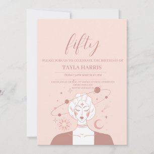 Mystical Universe 50th Birthday Musk Pink Invitation