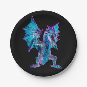 Mystical Vibrant Fantasy Celebration Aqua Dragon Paper Plates