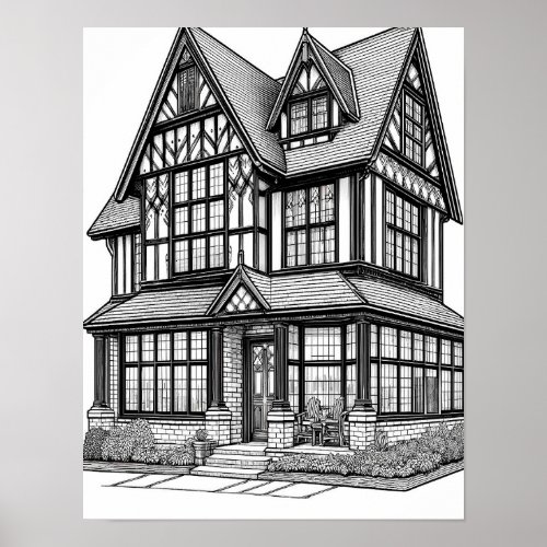 Mystical Victorian Home 15  Adult Coloring Poster