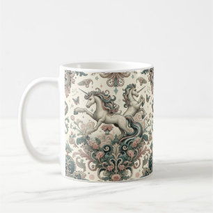 Mystical Victorian Unicorns: Enchanted Floral Coffee Mug