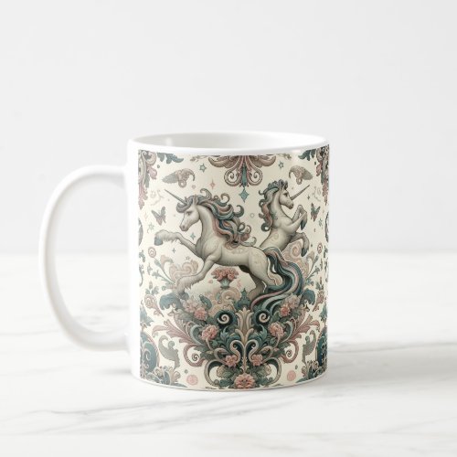 Mystical Victorian Unicorns Enchanted Floral  Coffee Mug