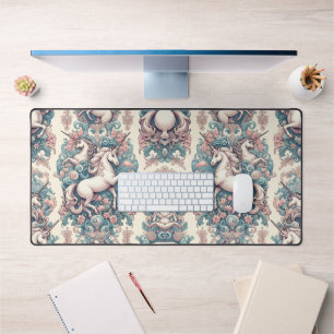 Mystical Victorian Unicorns: Enchanted Floral Desk Mat