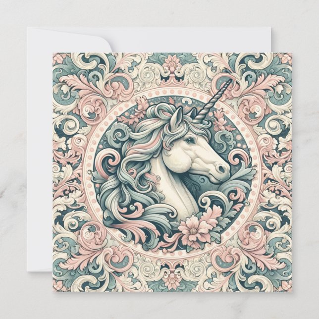 Mystical Victorian Unicorns: Enchanted Floral  Invitation (Front)