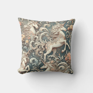 Mystical Victorian Unicorns: Enchanted Floral Throw Pillow