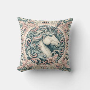 Mystical Victorian Unicorns: Enchanted Floral Throw Pillow