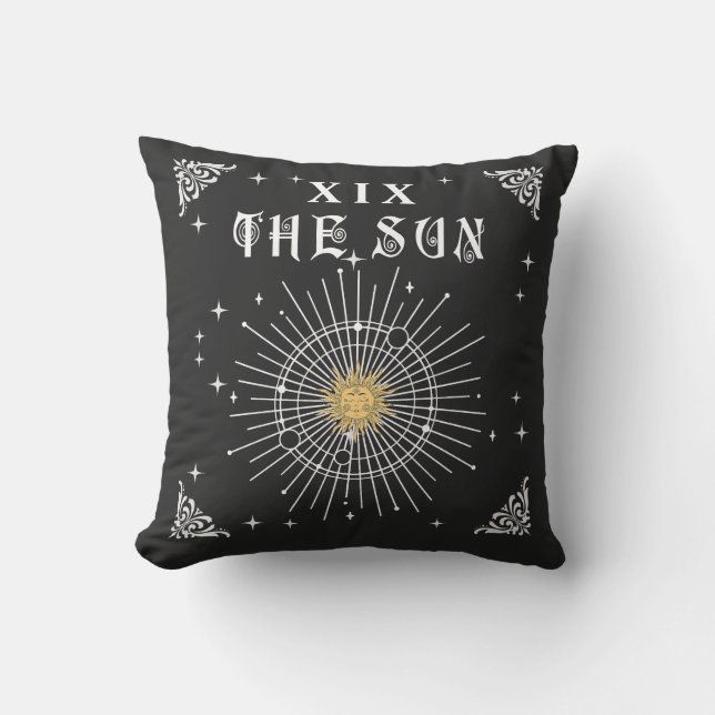Mystical W Fortune Tarot The Sun Halloween Gothic Throw Pillow (Front)