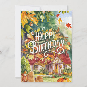 Mystical Warm Woods Autumn Fall Happy Birthday Card