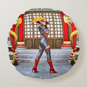 Mystical Warrior Princess Eastern Fantasy Style Round Pillow