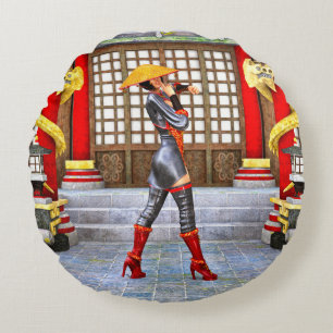 Mystical Warrior Princess Eastern Fantasy Style Round Pillow