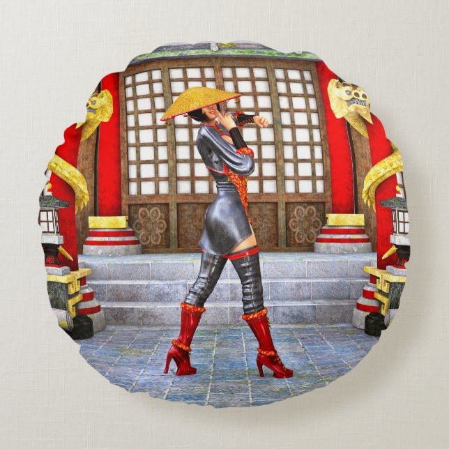 Mystical Warrior Princess Eastern Fantasy Style Round Pillow (Front)