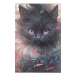 Mystical Watercolor Black Cat Cute Cat Faux Canvas Print