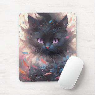 Mystical Watercolor Black Cat   Cute  Cat Mouse Pad